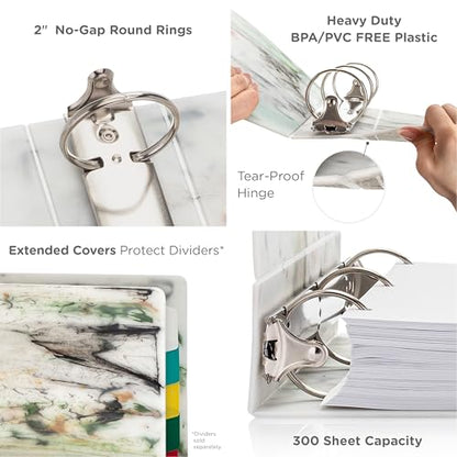 Carstens Limited Edition 2-Inch Green Marble Heavy Duty 3-Ring Binder – Side Opening, Waterproof, Durable Plastic, No-Gap Rings, Holds 300 Sheets, BPA-Free, Made in USA (2843-3R) - color: Marble Green, size: Individual