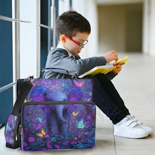 Elephant Butterfly Flowers Purple 3 Ring Zipper Binder 1.5 Inch D-Ring Binder with Zipper Multi-Pockets 500 Sheets Capacity Expanding File Folder Binders Organizer for School Office