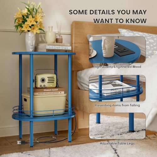 DGSANDGO Blue Side Table with Charging Station, Side Tables Living Room, Nightstand with USB Ports and Outlets, Small End Table for Small Space, Living Room, Bedroom, Nursery, (1PC, Blue) SDBU12 - color: Blue