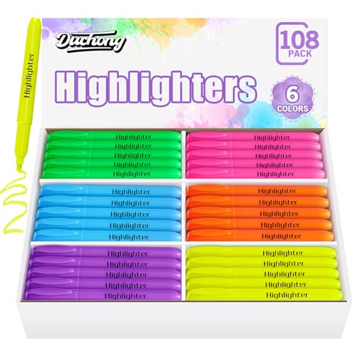 Duchong 108 Highlighters Bulk, Highlighters Assorted Colors, Chisel Tip Dry-Quickly No Bleed Highlighter, Office Classroom Must Have, Back to School Supplies for Teachers(Multicolor) - color: Multicolor