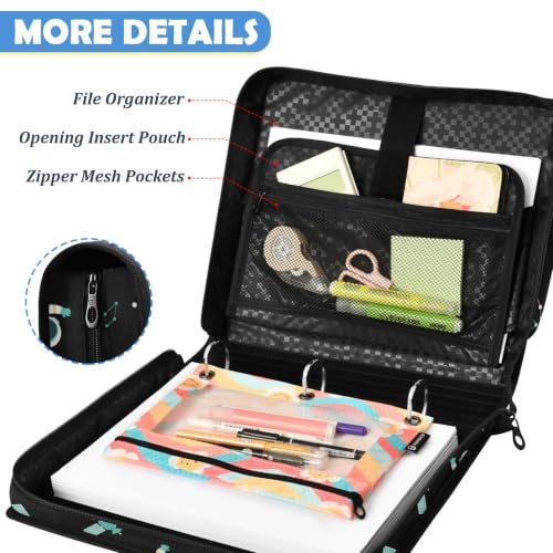 Astronaut Space Zipper Binder Bag 3 Ring Binders Organizer for Office | Large Capacity School Binders for Girls Boys Women Kids Men, Multi-Pocket Organizer Case with Strap for Students