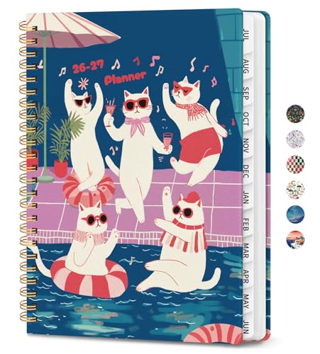 Planner 2026-2027, Academic Planner Weekly and Monthly, Jul 2026 - Jun 2027, Spiral Bound School Planning Tool with Tabs and Pocket, Perfect for Students & Teacher, 6.3" x 8.5", Cat Fiesta - color: K-Cat Fiesta, size: 6.3"x8.5" (A5)