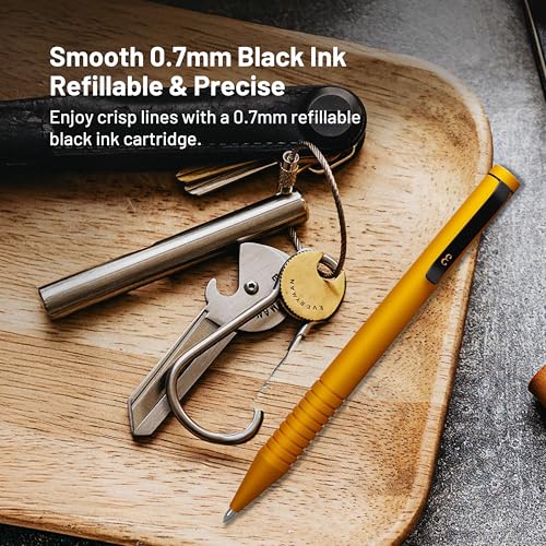 Everyman Amber Super Matte Mini Twist Gel Pen | Compact Refillable 0.7mm Gel Pen with Twist Mechanism | Durable Metal EDC Writing Tool for Travel, Office, Work & Gifting - color: Amber, style: Mini Twist