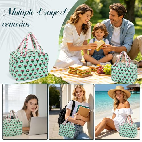 cow print Lunch Box for Women, Insulated Women Lunch Bag, Cute Small Tote Bag Reusable Cooler Bag, Work Office Use,Nurse Funny Gifts, Travel Birthday Gifts for Friends Girls - color: Green