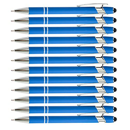 PASISIBICK 12 Pieces Blue Ballpoint Pen with Stylus Tip, 2 in 1 Stylus Stylish Pen, Blue Metal Stylus Pen for Touch Screens, Black Ink, 1.0 mm Medium Point(12 PCS Light Blue) - color: 12 Pcs Light Blue Stylus Pens