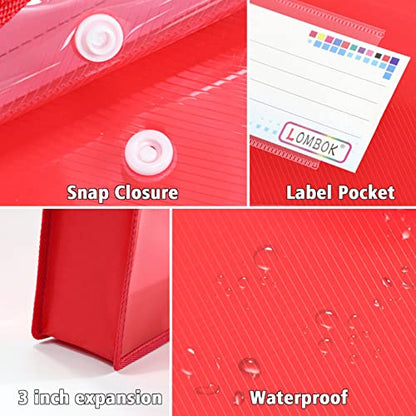 YoeeJob Plastic File Folders Legal Size 2 Pcs, Expandable Document Folder with Snap Button Closure, A4 Expanding File Wallet Envelopes Pouch with Label Pocket, Red - color: Red, size: 2 Pack