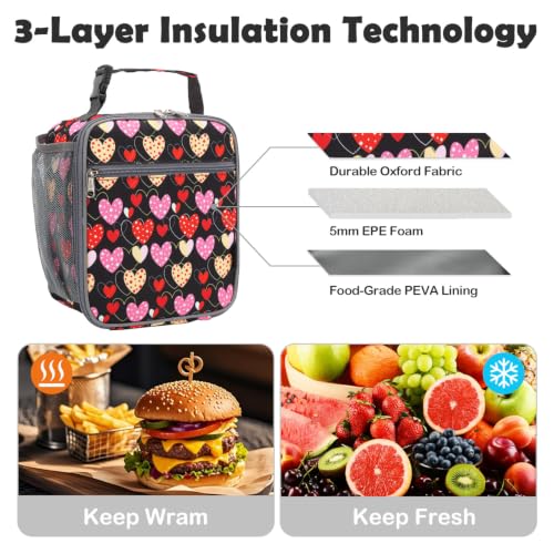 FlowFly Kids Lunch box Insulated Soft Bag Mini Cooler Back to School Thermal Meal Tote Kit for Girls, Boys, Heart - color: Heart