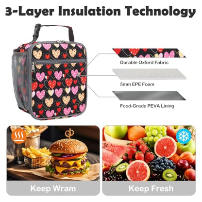 FlowFly Kids Lunch box Insulated Soft Bag Mini Cooler Back to School Thermal Meal Tote Kit for Girls, Boys, Heart - color: Heart