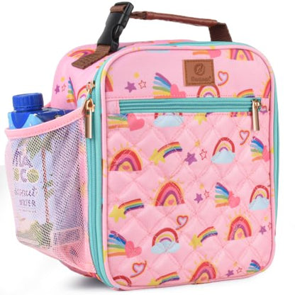 Genteen Kids Lunch Box Insulated Soft Mini Cooler with Bottle Holder, Lightweight Reusable Easy-Clean Lunch bag for Girls, Boys Back to School-Rainbow - color: Rainbow