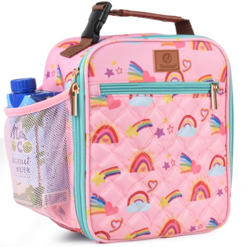 Genteen Kids Lunch Box Insulated Soft Mini Cooler with Bottle Holder, Lightweight Reusable Easy-Clean Lunch bag for Girls, Boys Back to School-Rainbow - color: Rainbow