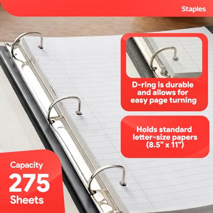 Staples Heavy-Duty 1-Inch D-Ring Binder, White – Large View 3-Ring Binder, Holds Up to 275 Sheets for School & Office - color: White, size: 1-Inch, style: 1 Pack