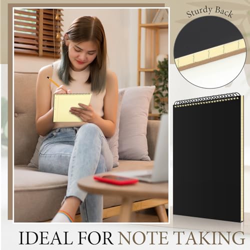 MotiMind 10 Pack 8.5" x 11" Top Spiral Notebook with 3 Hole Punched Yellow Legal Pads College Ruled Notepad 50 Sheets Hard Cardboard Paper Wirebound Notepad for Office School Business - color: Yellow