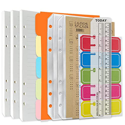 DY.2ten Refillable Notebook Set - 3 Pack Lined Refill Paper, Clear Zipper Binder Pockets, Dividers, Index Tabs, Ruler Marker - color: A5 Lined Paper