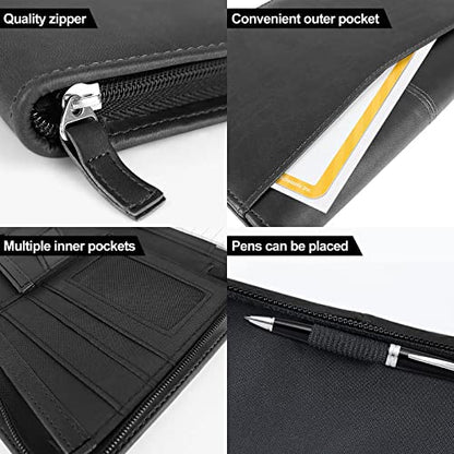 Mini Leather Zippered Padfolio Portfolio Binder 5 x 8 Legal Writing Pad, Professional Business Portfolio for Men & Women, Card Holder, Notepad Clipboard Holder (Black) - size: Black-9.5x6.5x1 inch