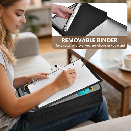 Heavy-Duty 3-Hole Ring System Binder Organizer Portfolio with 7-Pocket Accordion Divider, Blue Dinosaur Portable Expanding File Folder with Elastic Pen Loops Organizer