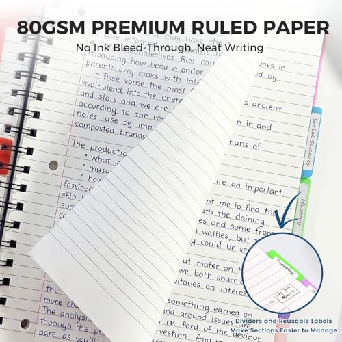 Koogel Spiral Notebook with Tabs, 5 Subject Spiral Notebook Wide Ruled with Removable Dividers, 200Pages Lined Journals for Women Journals Note Taking Work School Gifts, 8.5x11Inch, Purple - color: purple
