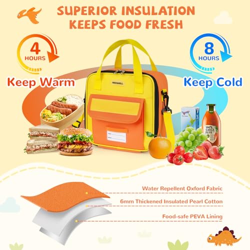 REDSHELL Lunch Box Kids, Large Insulated Lunch Bag for Boys Girls, Orange | Tactical Style, Cooler Lunchbag, Square Toddler Lunchbox, School & Daycare, Lunch Tote, Water Bottle Holder, Adjustable Strap - color: Orange