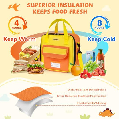 REDSHELL Lunch Box Kids, Large Insulated Lunch Bag for Boys Girls, Orange | Tactical Style, Cooler Lunchbag, Square Toddler Lunchbox, School & Daycare, Lunch Tote, Water Bottle Holder, Adjustable Strap - color: Orange