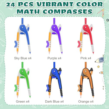 72 Pack Math Compass & Protractor Geometry Math Plastic Ruler Set | Drawing Compass with Pencils 6 Inch Plastic Protractor for Geometry Bulk for Office Woodworking Art Drawing - style: 72 Pack