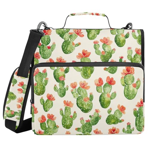 Cartoon Cute Cactus Zipper Binder 3 Ring 1.5 Inch School Binder Organizer with Shoulder Strap Handle File Folder Pockets Large Capacity Students Girl Boy Men Office Work - color: Cartoon Cute Cactus