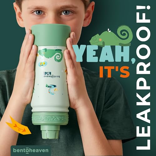 Bentoheaven Kids Water Bottle Stainless Steel for Boys & Girls, Green | Reusable 17 oz insulated metal tumbler with 2 lids (chug and straw), leakproof design, silicone boot for school and sports. - color: Green
