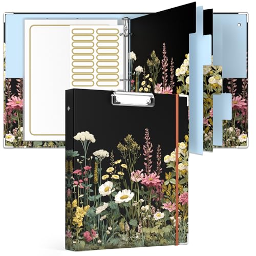 Rouidr 3 Ring Binder with clipboard, 1 inch 8.5 x 11 in Letter Size View Binders Organizer with Dividers Tabs & Clear Sleeves, School Supplies, Office Supplies - color: Dark Flower, size: 1in(Letter Size)