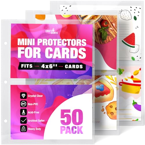 100 Pockets Mini Sheet Protectors fit 4x6'' Cards (Pack of 50) for 8.5x9.5’’ Mini Binders, Half Binders, Recipe Book Page Refill Sheets, 2 Pocket Index Card Protectors, Crystal Clear Covers - size: Mini 2 Pocket (6.9x8.5"), style: 50 Pack