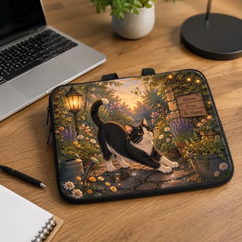 13 Inch Laptop Case Sleeve with Handle, Shockproof Slim Carrying Case | Soft Lining Computer Bag for MacBook Air 13 M3/M2/M1, MacBook Pro 13/14, iPad Pro 13 M4, Black Cat Sunset - color: Black Cat Sunset, size: 13-14 inch
