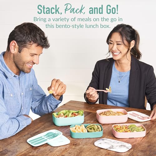 Bentgo Classic Stackable 3-Compartment Adult Bento-Style Lunch Box | Removable Utensil Set and Sealing Strap, BPA-Free, Food Container Ideal for Meal Prep, Work, and On the Go (Coastal Aqua) - color: Coastal Aqua