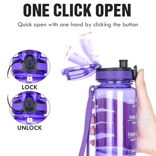 OLDLEY Water Bottle, 32oz Motivational Sports Water Bottle with Time Marker - Times to Drink - Tritan, BPA Free, Wide Mouth Leakproof,Deep Purple - color: Deep Purple