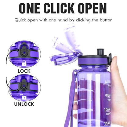 OLDLEY Water Bottle, 32oz Motivational Sports Water Bottle with Time Marker - Times to Drink - Tritan, BPA Free, Wide Mouth Leakproof,Deep Purple - color: Deep Purple