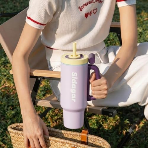 36oz Insulated Tumbler with Handle, Stainless Steel Water Bottle, Leak-Resistant Travel Coffee Mug with Push Button Lid, Cup Holder Friendly for Tea & Daily Use, Purple - color: Lavender Mist