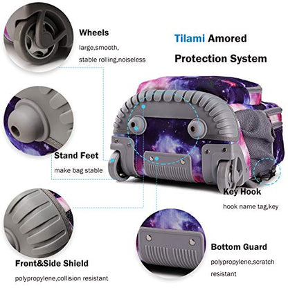 Tilami Rolling Backpack 19 inch with Lunch Bag Wheeled Laptop Backpack, Galaxy Purple - color: Galaxy Purple