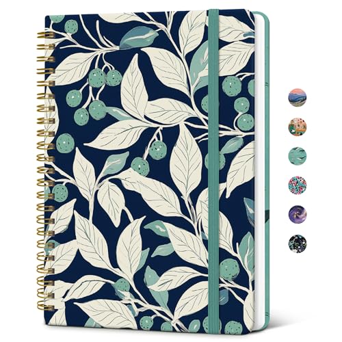 Taja Spiral Lined Journal for Women, Notebook for Work with Pretty Cover, 140 College Ruled Pages, Hardcover Notebook for Journaling, Note Taking, Bible Study, Botanic Berry - color: D-Botanic Berry