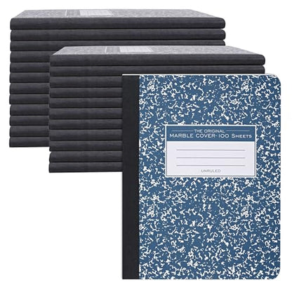 ROARING SPRING Hard Cover Composition Notebook, 24 Pack, Blue Marble Comp Book, 9.75″ x 7.5″, Unruled Blank Paper, 100 Sheets (200 Pages), Made in USA - size: 9.75" x 7.5", style: 24 Pack - Unruled - 100 Sheets - Blue Marble