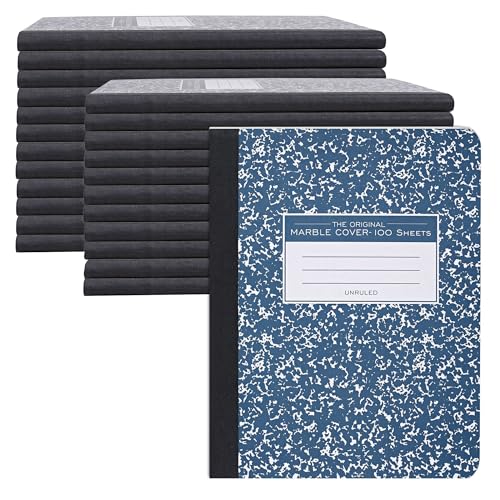 ROARING SPRING Hard Cover Composition Notebook, 24 Pack, Blue Marble Comp Book, 9.75″ x 7.5″, Unruled Blank Paper, 100 Sheets (200 Pages), Made in USA - size: 9.75" x 7.5", style: 24 Pack - Unruled - 100 Sheets - Blue Marble