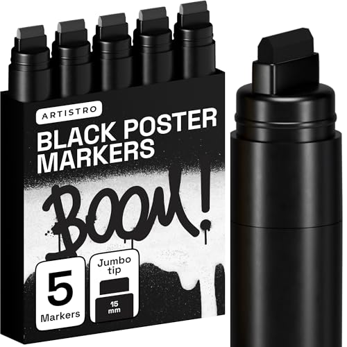 ARTISTRO 5 Black Paint Pen for Rock, Glass, Ceramic, Wood, Tire, Fabric, Metal, Canvas, Marking, Painting - Set of 5 Acrylic Paint Markers Water-based - Jumbo Tip - color: Black, style: Jumbo Tip