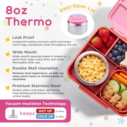 Bento Lunch Box for Kids with 8oz Soup Thermo Leak-Proof Lunch Food Containers with Snack Sauce Container for Kid Girls Boys to School,Pink Bag - color: Pink Bag