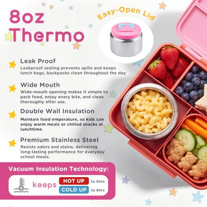 Bento Lunch Box for Kids with 8oz Soup Thermo Leak-Proof Lunch Food Containers with Snack Sauce Container for Kid Girls Boys to School,Pink Bag - color: Pink Bag