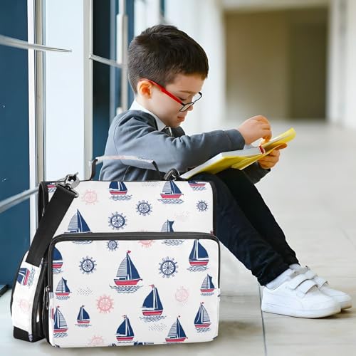 3 Ring Zipper Binder Coastal Sailing Boat Binders Bag with Shoulder Strap 500 Sheets Paper Organizer Trapper Keeper Documents Storage File Folder for School Office - color: A853