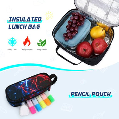 Scothen 3PCS Rolling Backpack for Boys, Cool Gamer Roller Backpack with Wheels, Kids Boy Wheeled Backpacks with Lunch Bag Pencil Case for Teens Bookbag Kindergarten Elementary Middle School - color: Red Blue Lighting