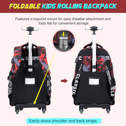 Scothen Rolling Backpack for Boys, Cool Luminous Gamer Roller School Backpacks for Boys with Lunch Bag and Pencil Pouch, Kids Backpack Bookbag with Wheels for Kindergarten Elementary Middle School - color: Red