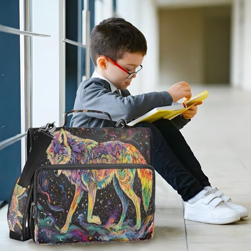Wolf Universe Color Zipper Binder with Handle 500 Sheets Large Capacity 1.5 Inch 3 Ring Binders with Shoulder Strap Multi Pockets School Office Binder Organizer for Girls Boys Students