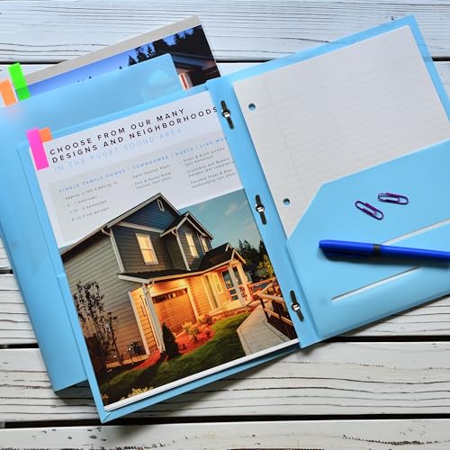 Youngever 6 Pack Heavy Duty Plastic Two Pocket Folders with 3 Prongs, Metal Prongs Fastener, Heavy Duty Plastic 2 Pocket Folder (Light Blue) - color: Light Blue