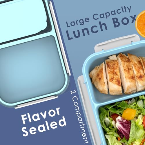 WHALEHOUSE Large Capacity Bento Lunch Box for Adult, 1600ML 2 Compartments Meal Prep Container with Utensil, Airtight Food Storage Container with Snap Locking Lids, Microwave/Dishwasher/Freezer Safe - color: 1600mL-Blue