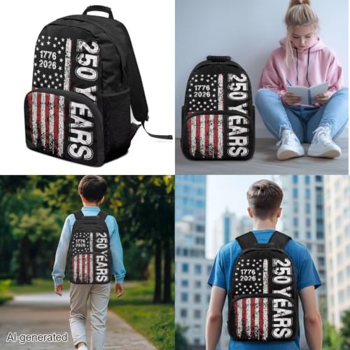 American Flag 250 Years 3PCS Backpack for Boys Girls Teens, 3 in 1 Lightweight 17 Inch School Backpack with Lunch Box Pencil Case for Middle High Students - color: American Flag 250 Years