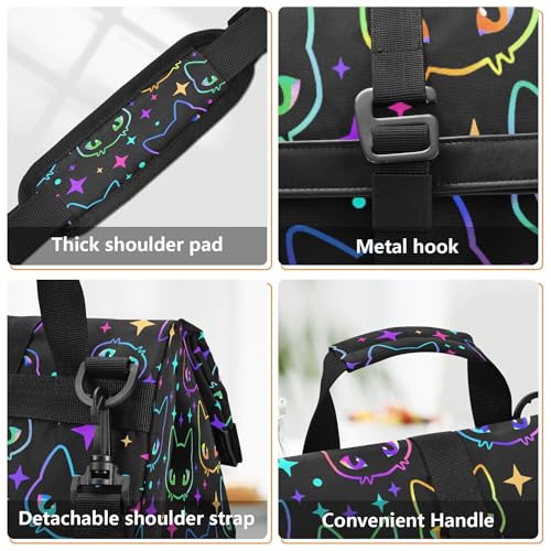MNSRUU Insulated Lunch Bags Women Men Aldults, Colorful Neon Cat Heads Portable Reusable Thermal Meal Tote Cooler Bag Organizer, Adjustable Shoulder Strap, Handle - color: Halloween Theme 089