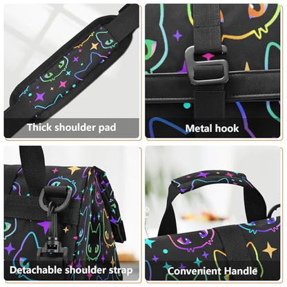 MNSRUU Insulated Lunch Bags Women Men Aldults, Colorful Neon Cat Heads Portable Reusable Thermal Meal Tote Cooler Bag Organizer, Adjustable Shoulder Strap, Handle - color: Halloween Theme 089