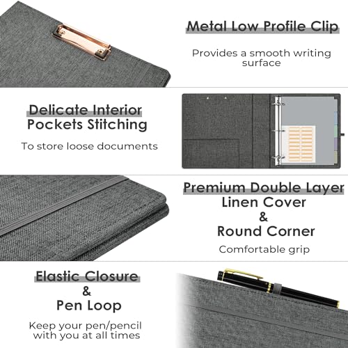 EYROZILL 3 Ring Binder 2 Inch, Binder for Letter Size (11" x 8.5") with 5 Tab Dividers, File Folder Labels and Low Profile Clipboards, Darkgrey - color: Dark Grey, size: ‎Letter Size - 2 Inch