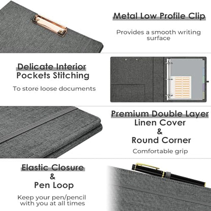 EYROZILL 3 Ring Binder 2 Inch, Binder for Letter Size (11" x 8.5") with 5 Tab Dividers, File Folder Labels and Low Profile Clipboards, Darkgrey - color: Dark Grey, size: ‎Letter Size - 2 Inch